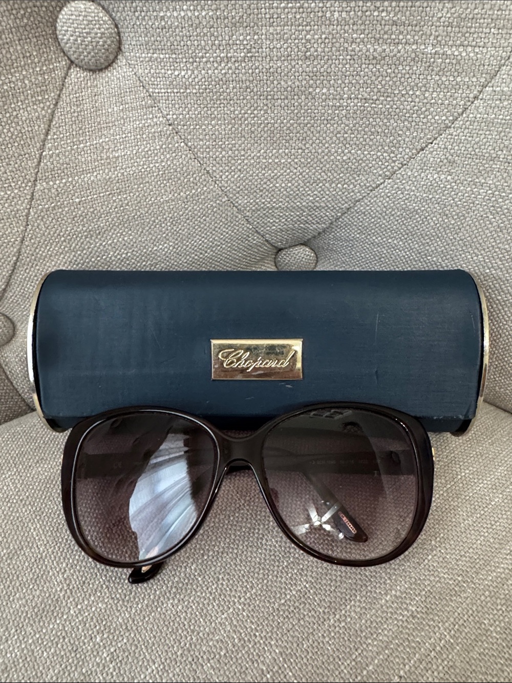 Chopard Women's Large Dark Brown Gradient Sunglasses with Navy Case